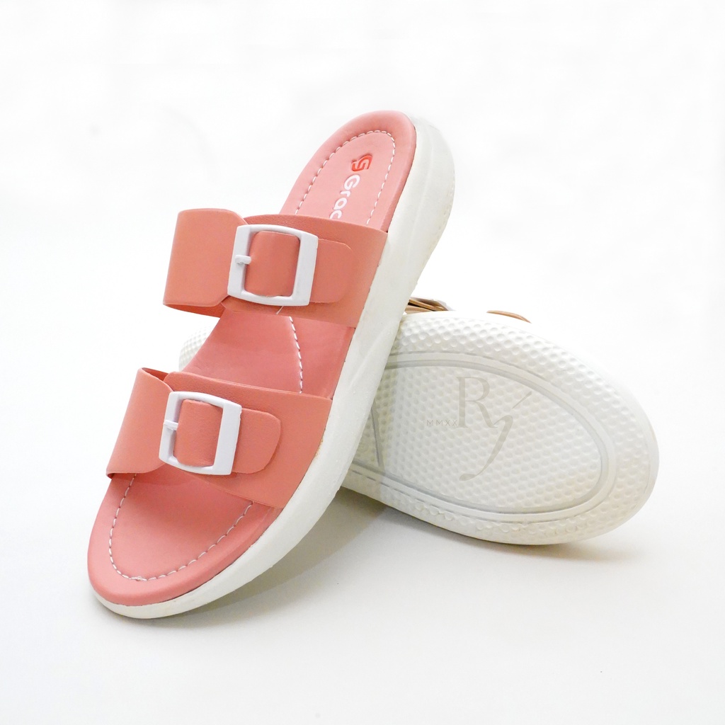 GRACE [AZKIA 201] Sandal Teplek Wanita Distro Selop Flat Sandal Slop Kulit Cewek