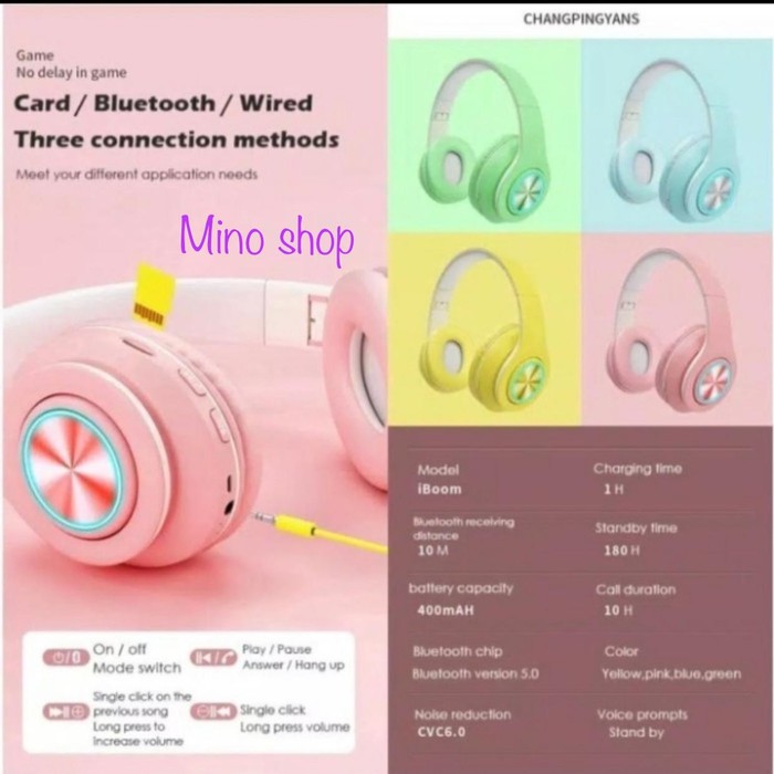 HEADSET BANDO BLUETOOTH INPODS IBOOM MACARON B39 LED BISA SLOT MEMORY