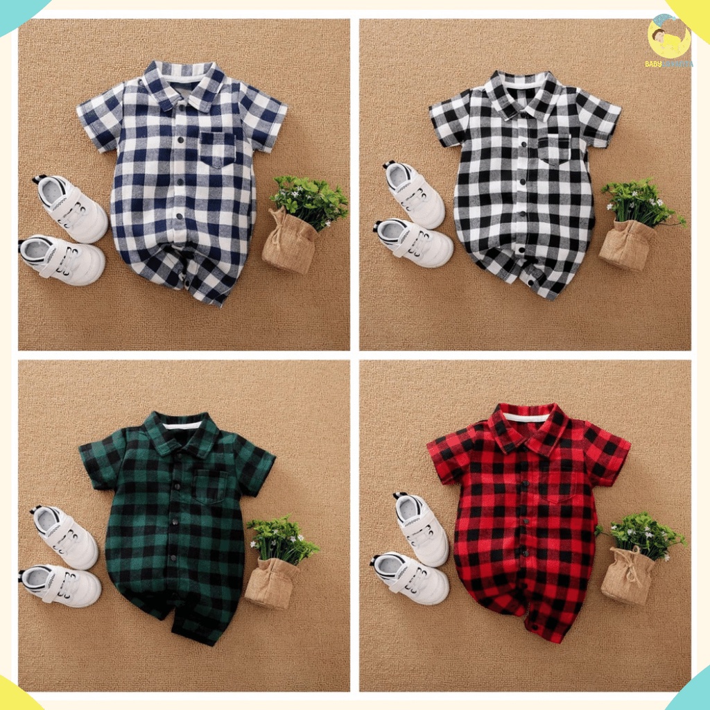 [COD] jumper bayi lengan pendek 0-2 tahun MOTIF KOTAK KOTAK / baju bayi lengan pendek kualitas IMPORT / BAJU BAYI KEMBAR/Babylovanta