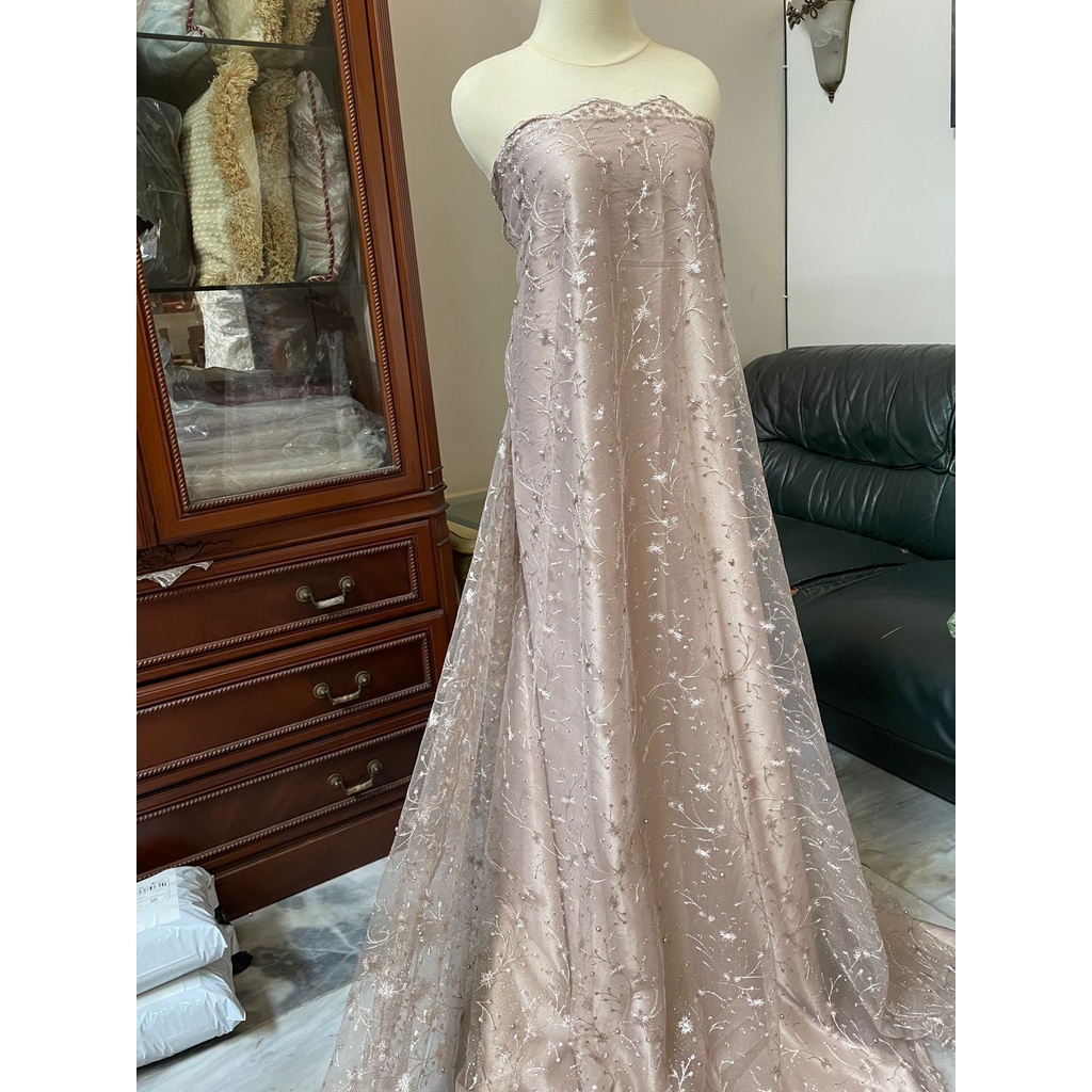 Bahan Kain Brokat Tile Mutiara Lotus New Series Warna Coksu Mocca Latte