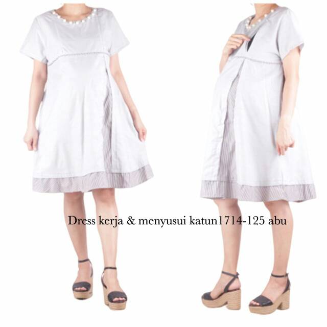 Baju hamil dress hamil dan menyusui katun 1714 abu