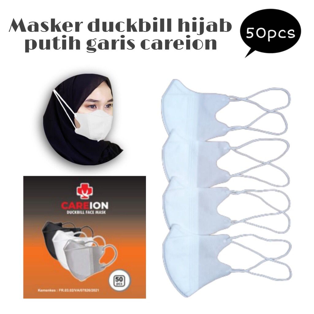 ENZ ® Masker Duckbill Hijab CAREION 3 Ply Masker Duckbill CAREION Headloop Masker Hijab Duckbill Earlop isi 50pcs 1029