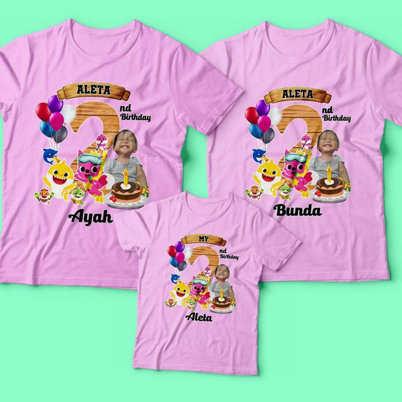 kaos baby shark custom dengan foto anak untuk ulang tahun