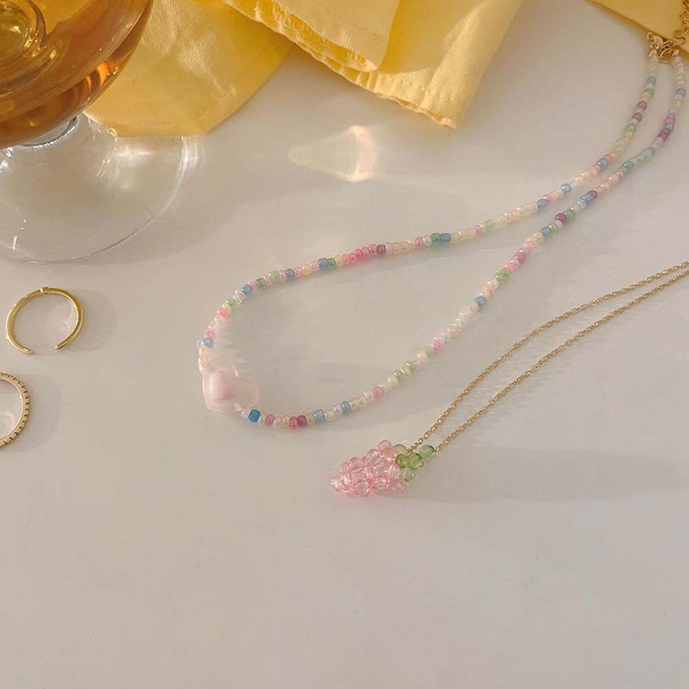 Mxbeauty Manik-Manik Warna-Warni Kalung Kepribadian Gadis Double Layer Kalung Cinta Gaya Korea Kalung Sahabat Wanita Kalung