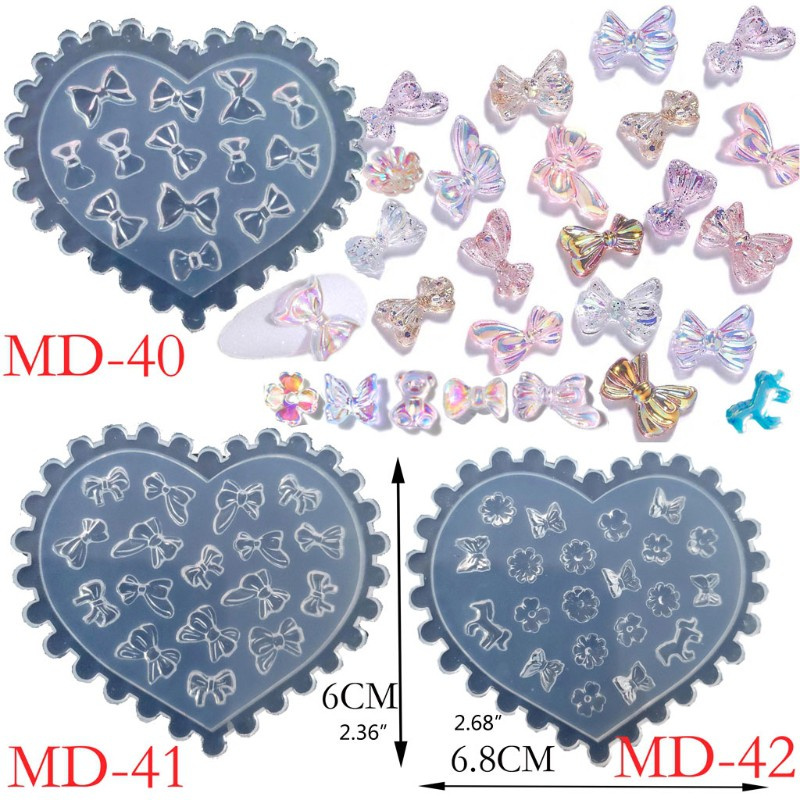 Glitter 4Pcs Flower Bowtie Bear Resin Mold Epoxy Resin Casting Mold DIY Nail Art Crafts