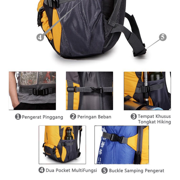 Mainland 45L Tas Gunung Hiking Climbing Travelling Backpack Tas Ransel Laptop WaterProof TRG02-A