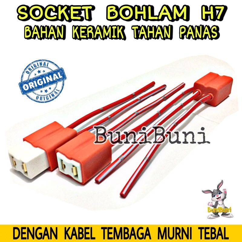 Socket H7 Keramik / Soket Fitting Bohlam Lampu Mobil H7 Keramik Dengan Kabel Tembaga Tebal Tahan Panas