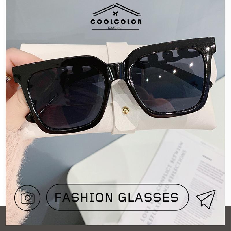 COD❤️Kacamata Wanita Street Shooting Desain Rantai Persegi Bingkai Besar Retro Lensa Bening Fashion Import Eyeglasses Optical Sunglasses Ready Stock