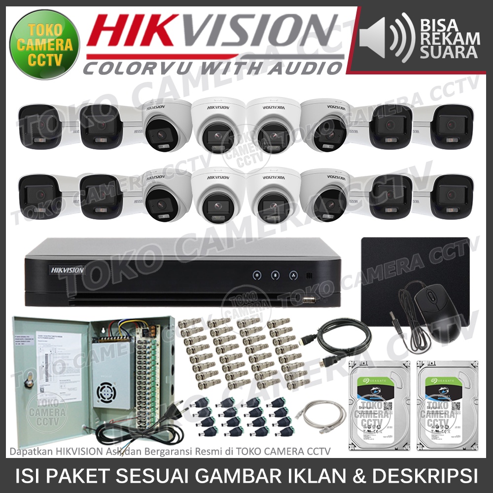 PAKET CCTV HIKVISION 5MP 3K COLORVU AUDIO 16 CHANNEL 16 KAMERA