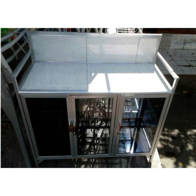 Rak Kompor Dan Rak Piring Aluminium Frame Putih Kaca Riben 100-70