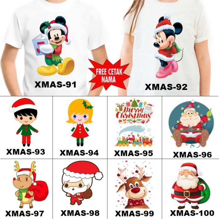 KAOS natal BAJU NATAL CHRISTMAS KODE 91-100 FREE NAMA COMBED 30S