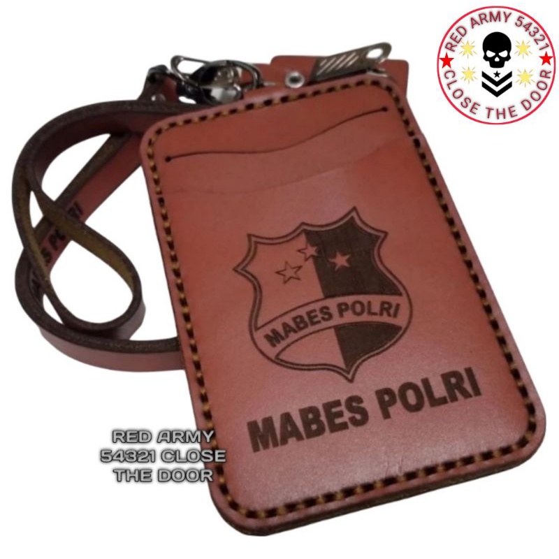 

Holder ID Card Kulit Asli - Tali Lanyard Nametag Logo MABES POLRI