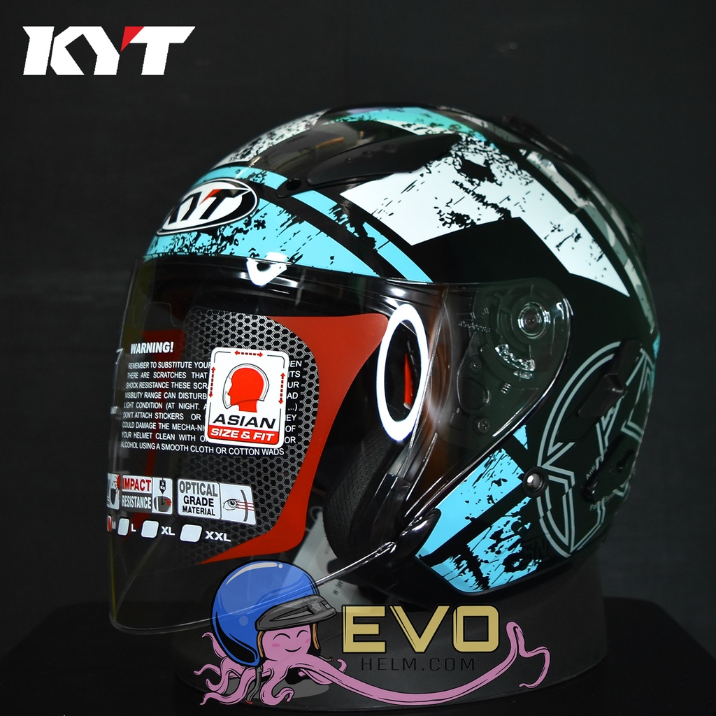 KYT GALAXY_SERI #5 BLACK AQUA BLUE (DOUBEL VISOR)