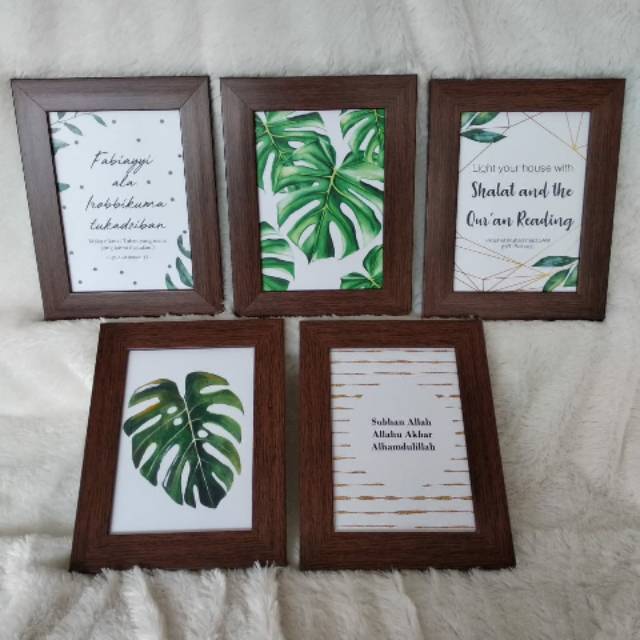 Paket walldecor murah isi 5, hiasan dinding murah, poster islami, monstera, poster daun