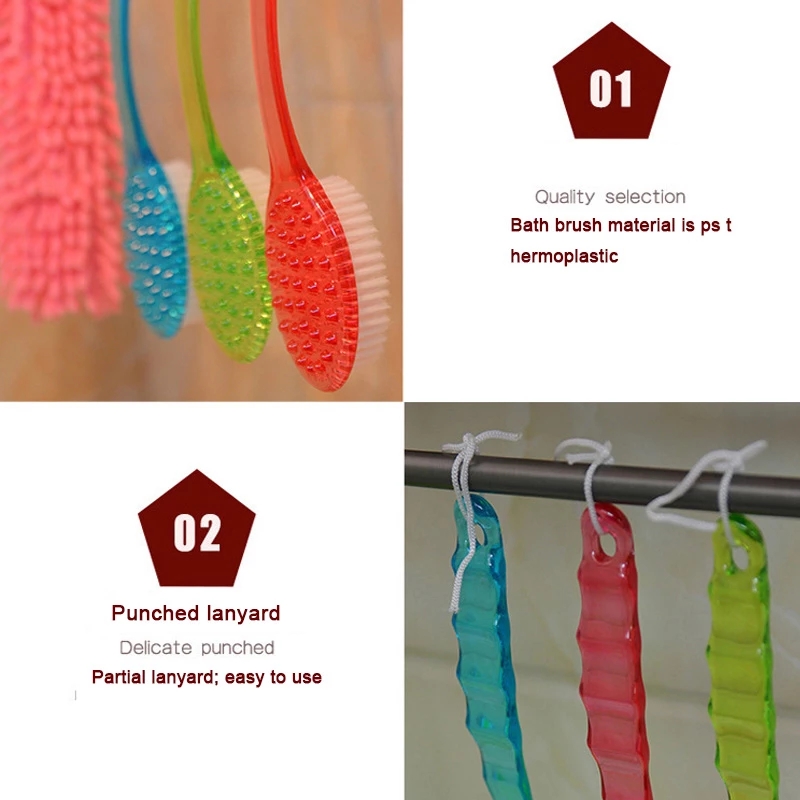 Alat Pembersih Kulit Gagang Panjang Untuk Pengelupasan Punggung, Badan, Dan Kaki, Bath and Shower Scrubber Plastic Massager PET Body Scrubber PS Long Handled Bath Shower Back Brush Bathing bru