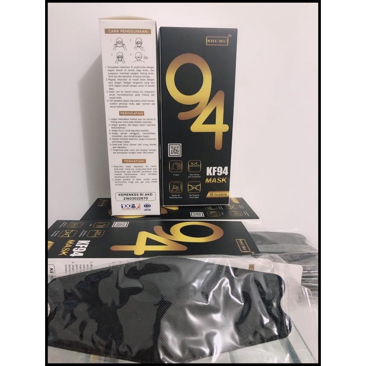 Masker Kf94 Hitam Hijab Shumu Mask Kf 94 Isi 10 Pcs-Hitam