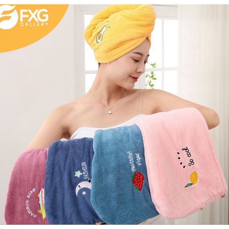 [COD] Handuk Kepala Keramas Motif Karakter Buah Lucu Cute Bahan Microfiber Tebal Premium Import Handuk Kepala Cepat Kering