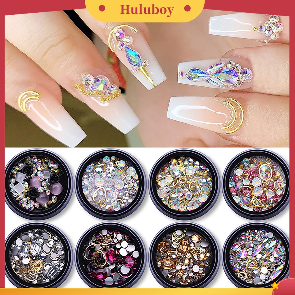 Huluboy Huluboy♡ Patch Sequin Glitter Berlian Imitasi Hollow Campur Untuk Dekorasi Manicurenail Art DIY