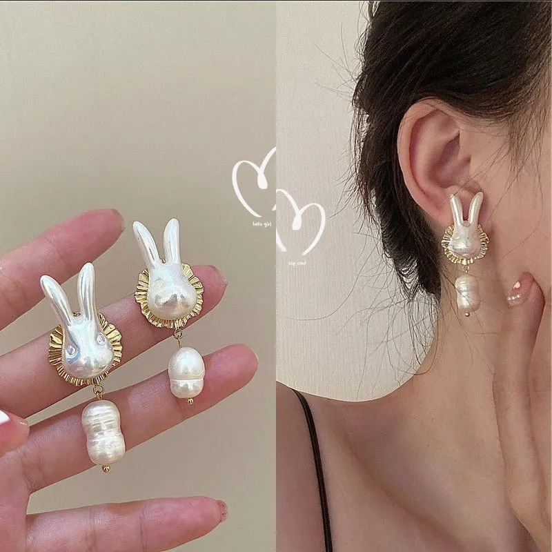 Anting Stud Desain Bunga Hati Beruang Kelinci Butterfly Anggur Bulan Bintang Aksen Mutiara Gaya Korea Untuk Wanita