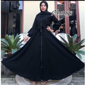 Abaya Neways Ziper Arsyi Gamis Hitam Saudi Maxi Dress Terbaru