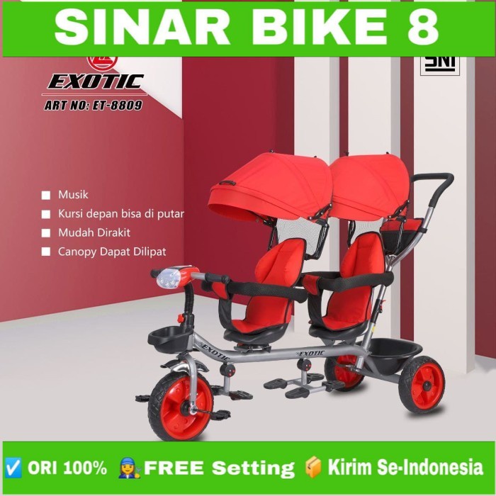 Sepeda Anak Roda Tiga Kembar Tricycle EXOTIC ET 8809 ( Twins )