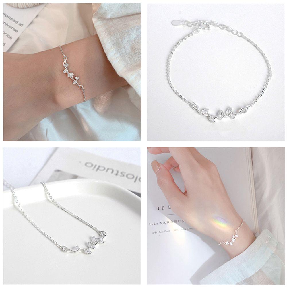 Gelang Liontin Daun Ginkgo Bunga Warna Silver Untuk Pasangan