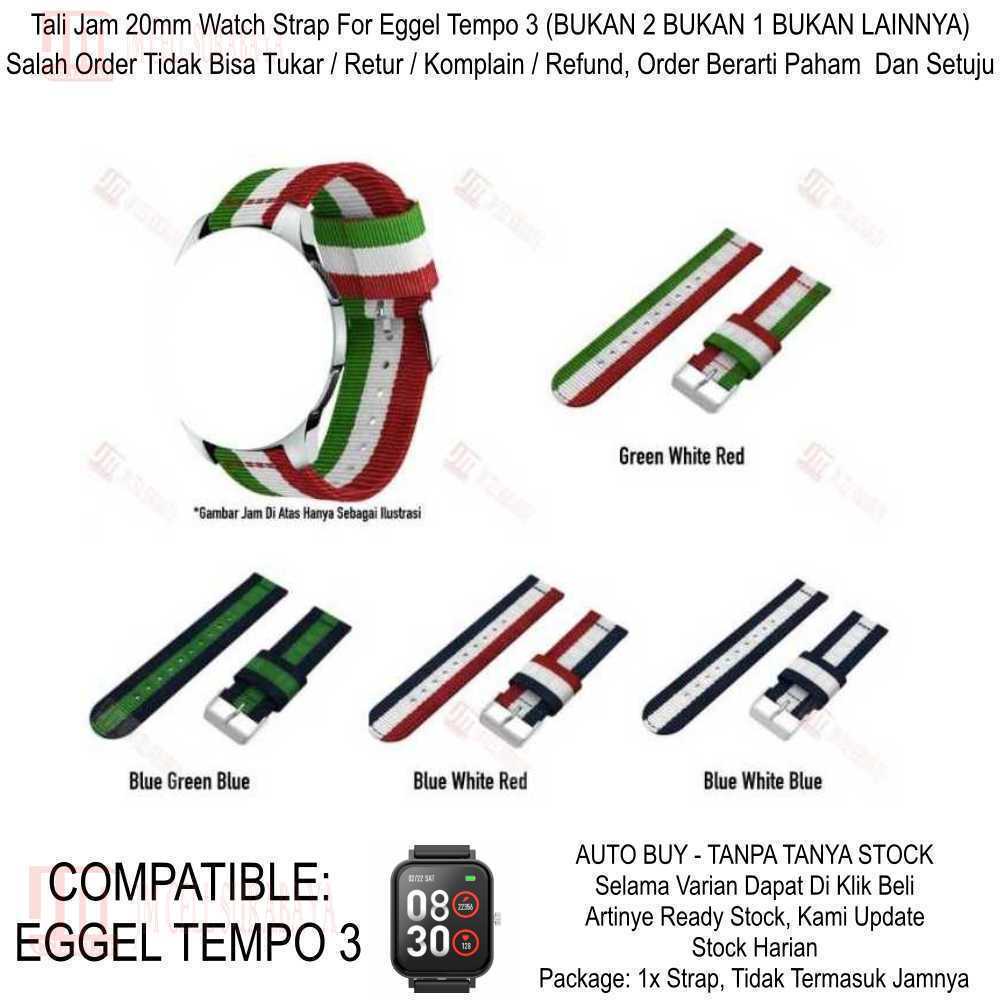 3 Baris Watch Strap Eggel Tempo 3 Kotak - Tali Jam Tangan 20mm Nylon Kanvas