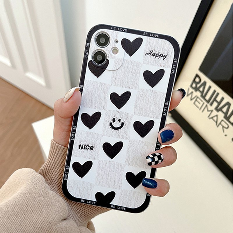 Casing iPhone 6S 7 8 Plus XR XS Max iPhone 11 12 13 Pro Max Redmi Note 8 Pro 9A 9T Black White Love Smiple Cover