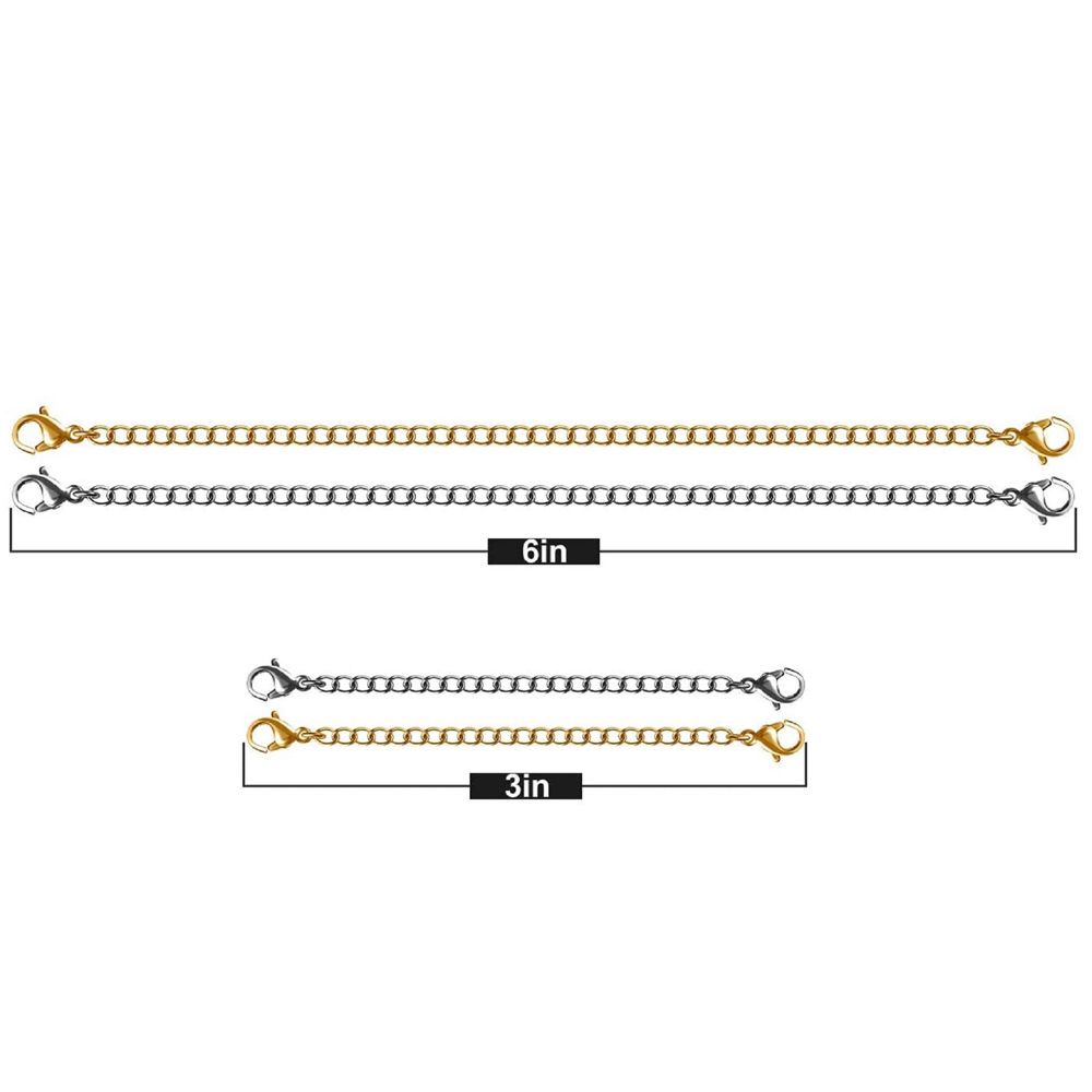 ROW Durable Extender /Safety Chain Extender 6'' Jewelry Accessories Necklace Bracelet Lobster lock 3'' Gold Silver Black Jewelry Findings &amp; Components Stainless Steel Extender Chain DIY/Multicolor