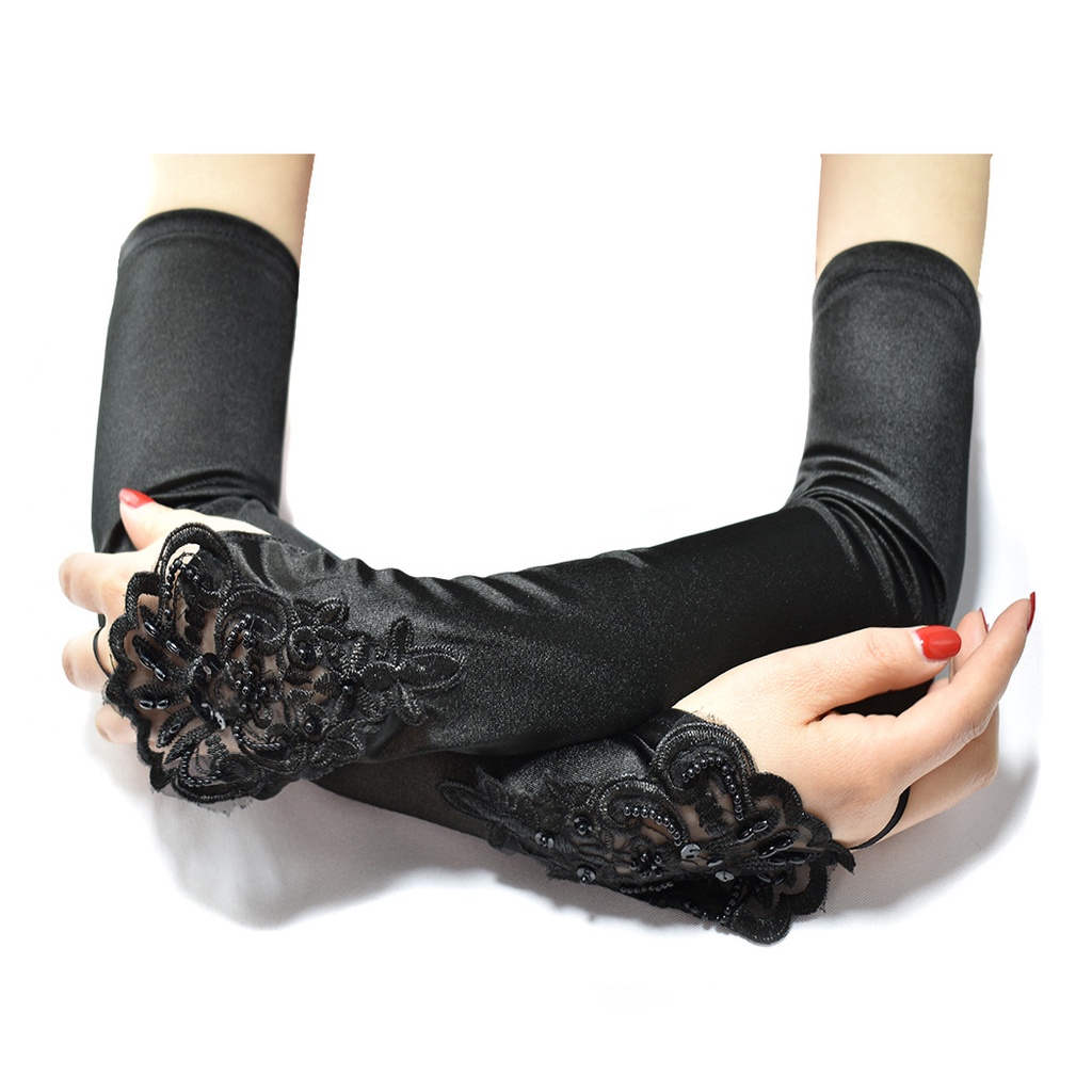 LTX-18 sarung tangan lengan panjang long wedding gloves nikah pernikahan peyet hitam putih glove