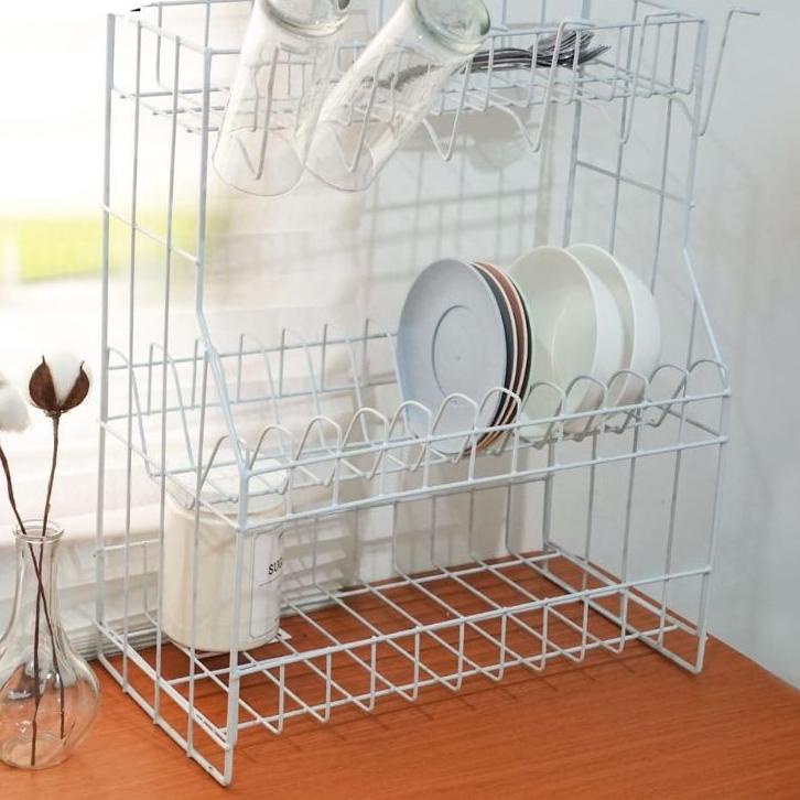 Bagus Banget.. Rak piring wastafel 3 susun dengan tempat gelas / Rak piring gantung / Rak piring ant