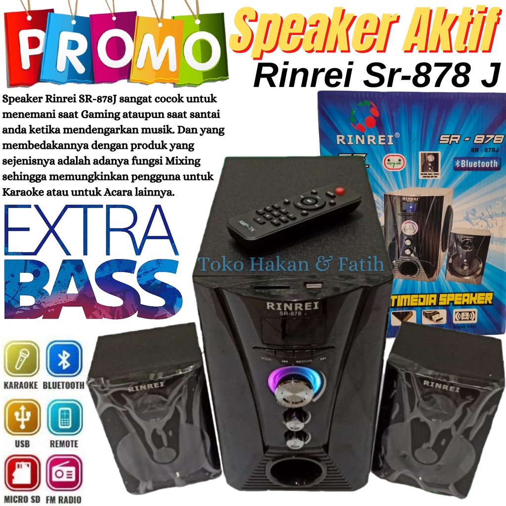 Speaker Aktif RINREI SR 878 J FREE MIC Audio Multimedia 2.1 Super Woofer Bluetooth Super Bass - USB 