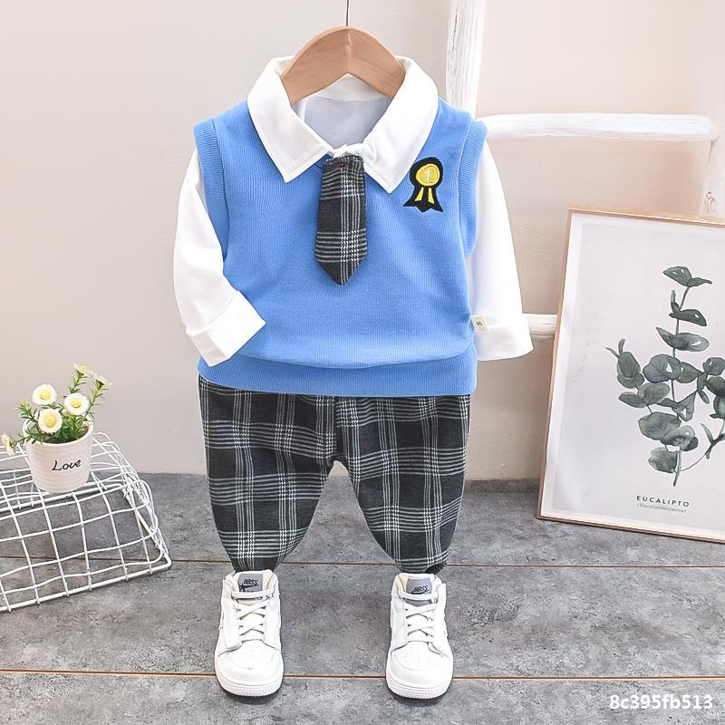 SSL53-Setelan Set Anak Laki Laki 3in1 Baju+Vest+Celana College Style