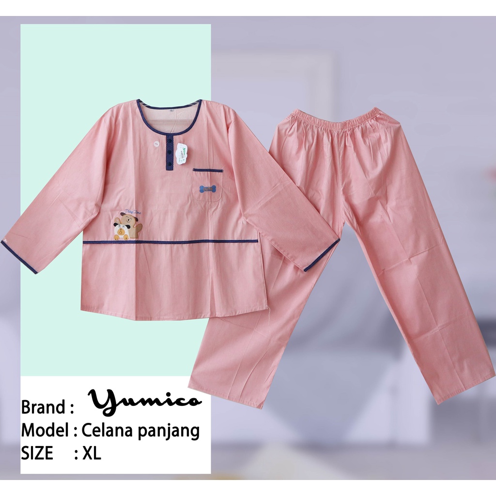 BAJU TIDUR PIYAMA LENGAN PANJANG XL KATUN PREMIUM YUMICO