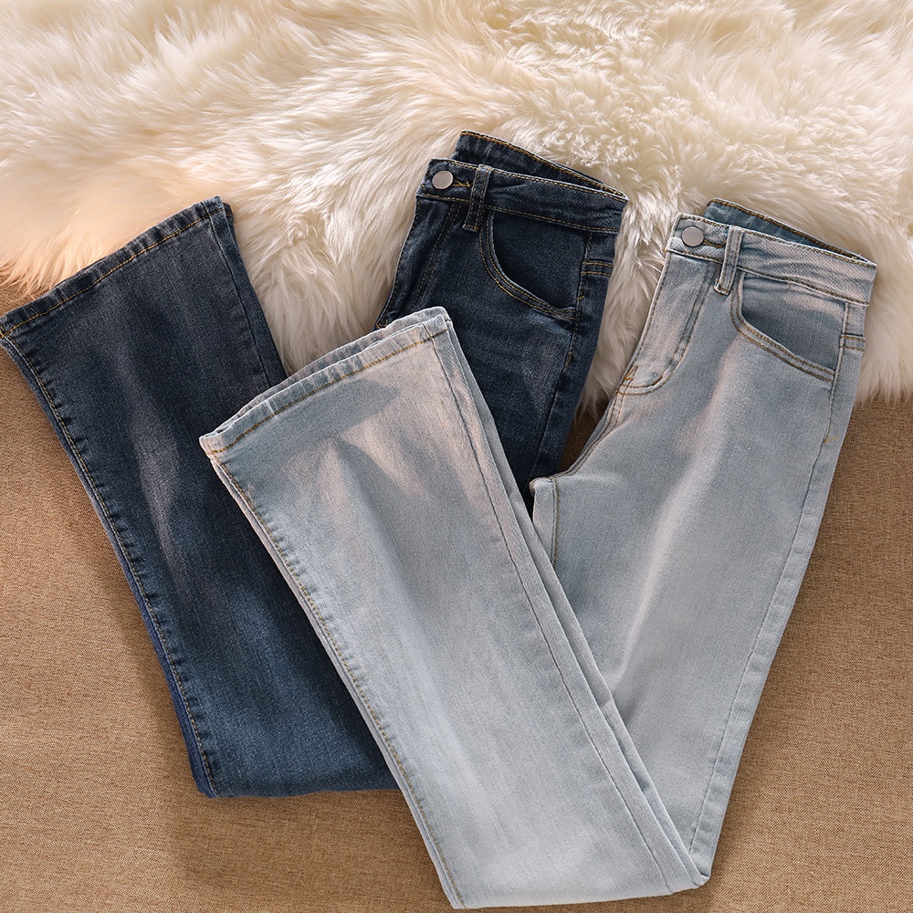 Highwaist hamparan luas leg denim kasual berkobar jeans celana wanita Korean