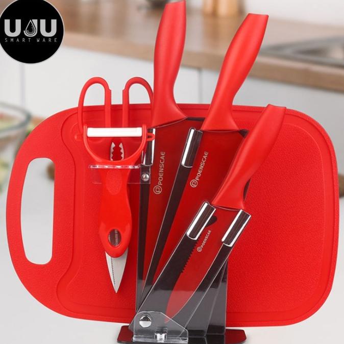 

7 In 1 Kitchen Knife Set Talenan, Pisau, Pengupas, Gunting Dapur Set Mamazira40