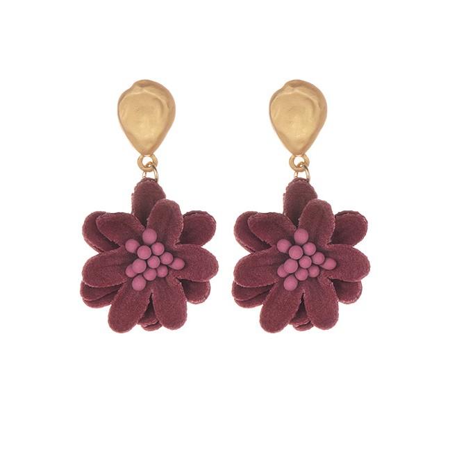 LRC Anting Tusuk Fashion Alloy Dripping Fluffy Flower Earrings F3328X