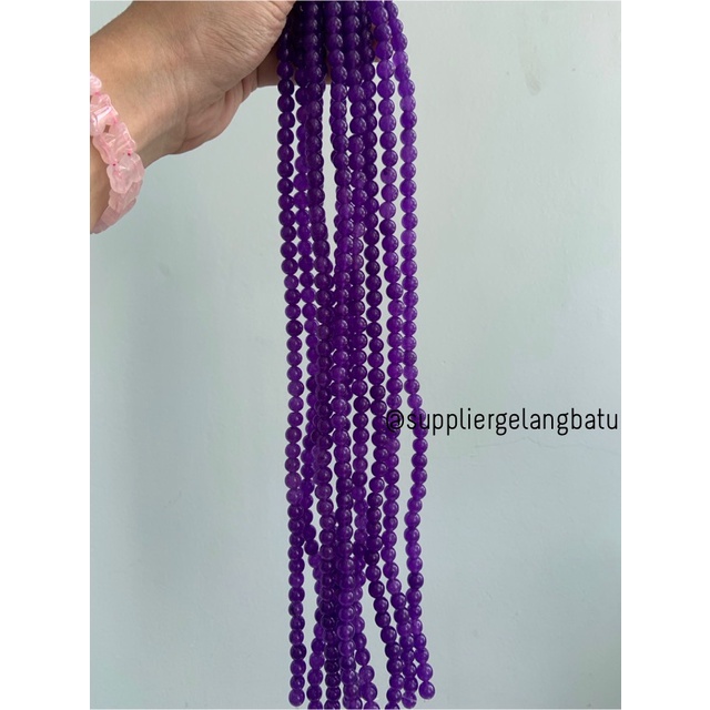 Bahan batu giok aventurine ungu 8mm akik bahan rangkai gelang kalung