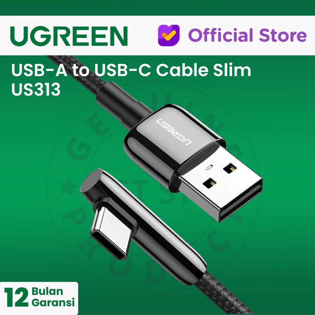 UGREEN Kabel USB-C 90° to USB-A Slim Nylon Braided - US313