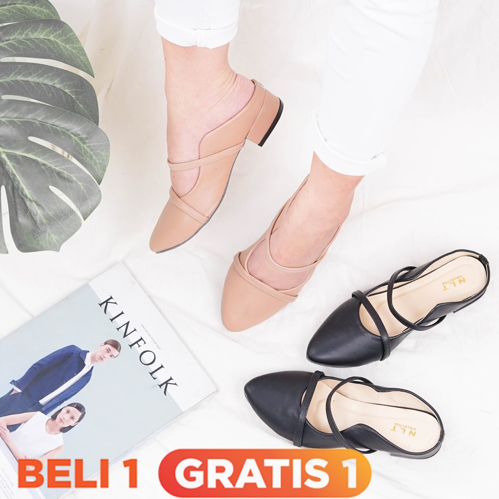 BELI 1 GRATIS 1 - COD Alas kaki High Heels Wanita Korea 3cm Hitam mocca