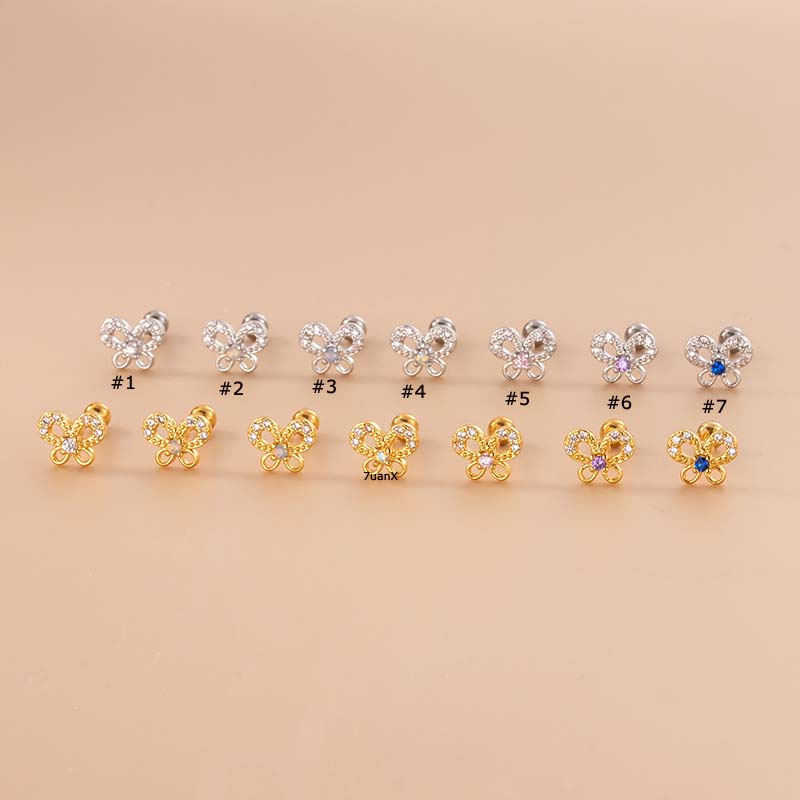 1pc Anting Stud Bentuk Kupu-Kupu Bahan Baja Hypoallergenic Panjang 6mm Untuk Wanita