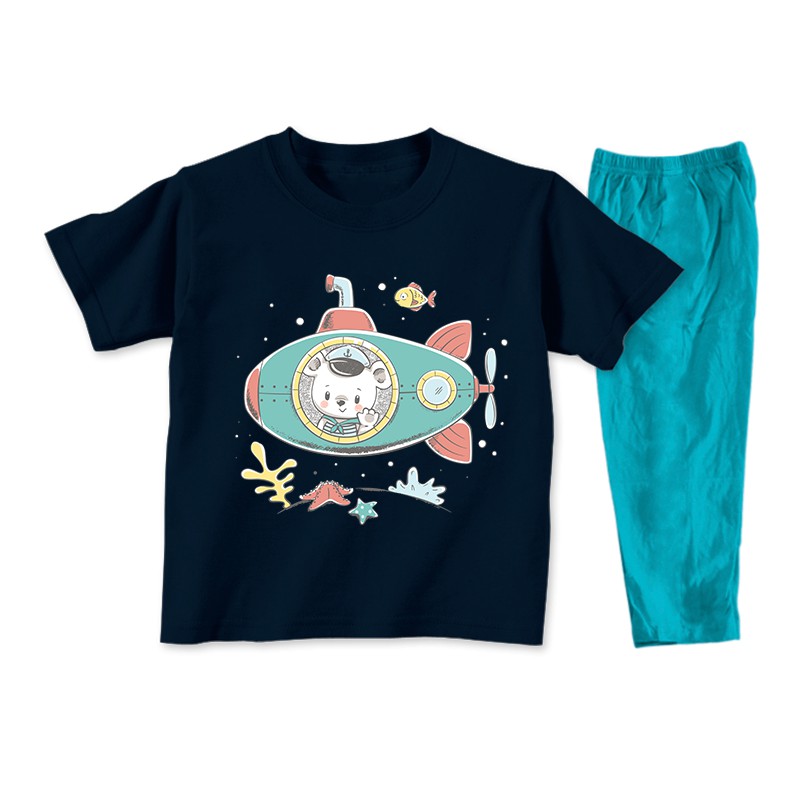 Piyama Baju Tidur Tema SUBMARINE Untuk Anak Usia 2-8 Tahun Bahan Katun Combed 30s