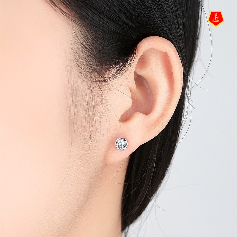 [Ready Stock]Single Diamond Stud Earrings 18K Platinum Moissanite