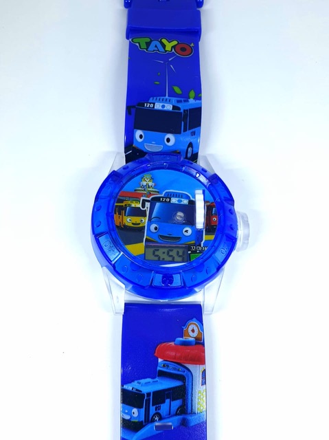 Jam Tangan Anak Melody Laser Proyektor Digital Tayo The Bus