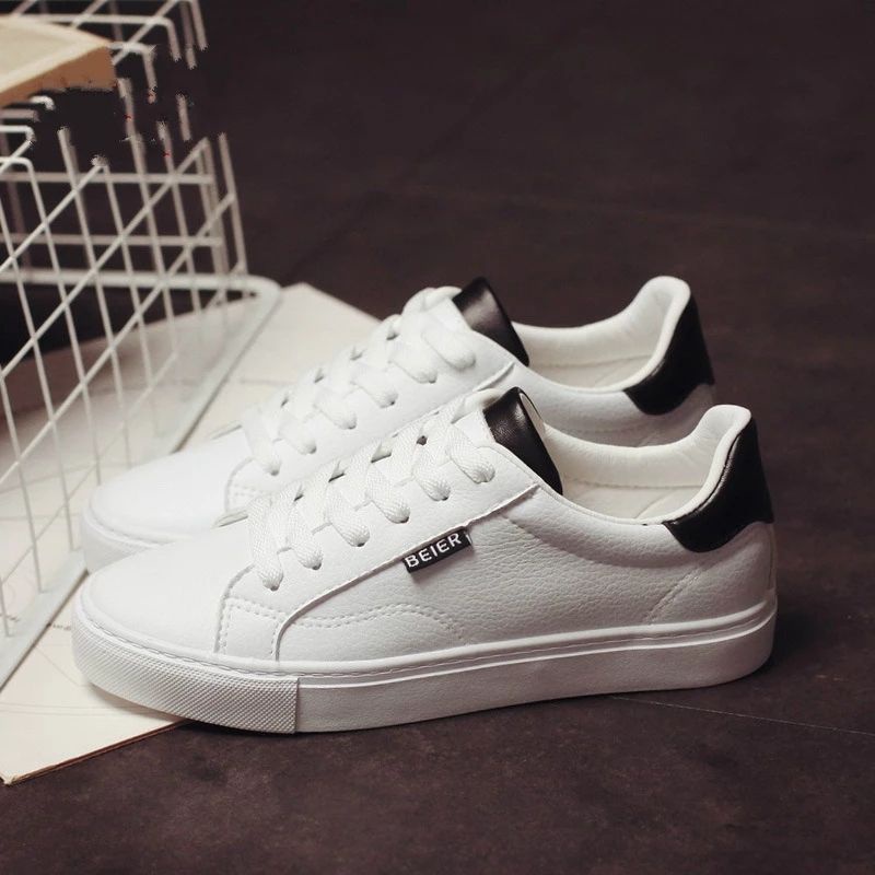 Bryan Jayden Sneakers Tali Putih Polos Kuliah Kerja Sekolah Sepatu Kets Wanita Unisex BO55-White Black