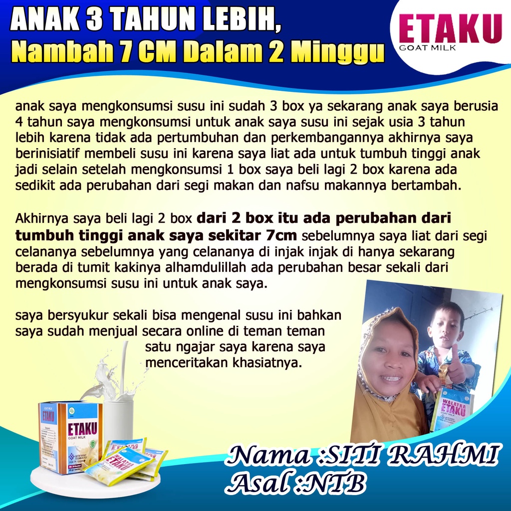 

Susu Peninggi Dan Penggemuk Badan Anak & Balita Usia 1 2 3 4 5 6 7 8 9 10 11 12 Tahun - ETAKU GOAT MILK Susu Kambing Etawa 100% Asli Original