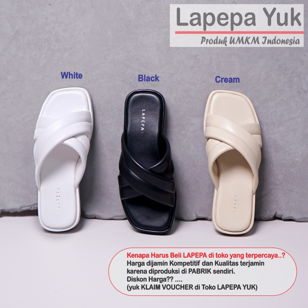 LAPEPA YUK - Sandal Wanita Teplek BELLA Sendal Cewek Platform Wedges Kondangan Hak Tinggi  2cm Model Silang 2 Size 36 37 38 39 40 Santai Kasual Rumah Slop Warna WHITE Putih Selop Premium Citayam Fashion Original Kekinian Terbaru Shoes Mall Official Store