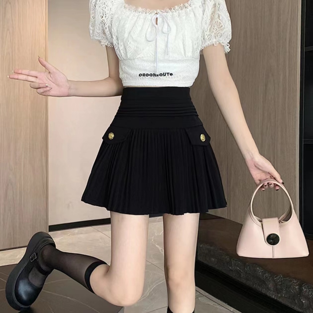 Women Mini Skirt Pleated Plain Rok Pendek Lipit Wanita 2103 (S-XL)