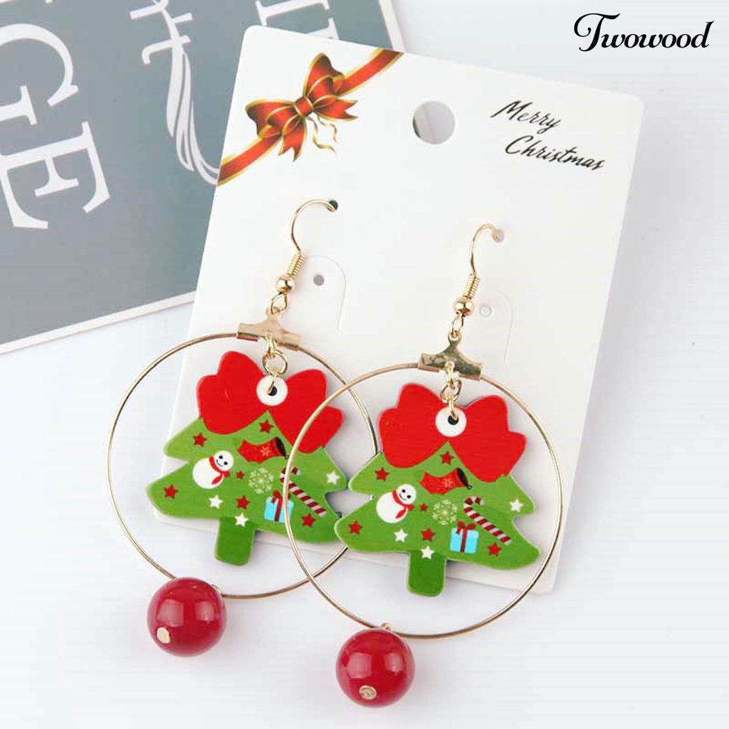 1 Pasang Anting Hoop Desain Snowman Natal Bahan Alloy Untuk Anak Perempuan