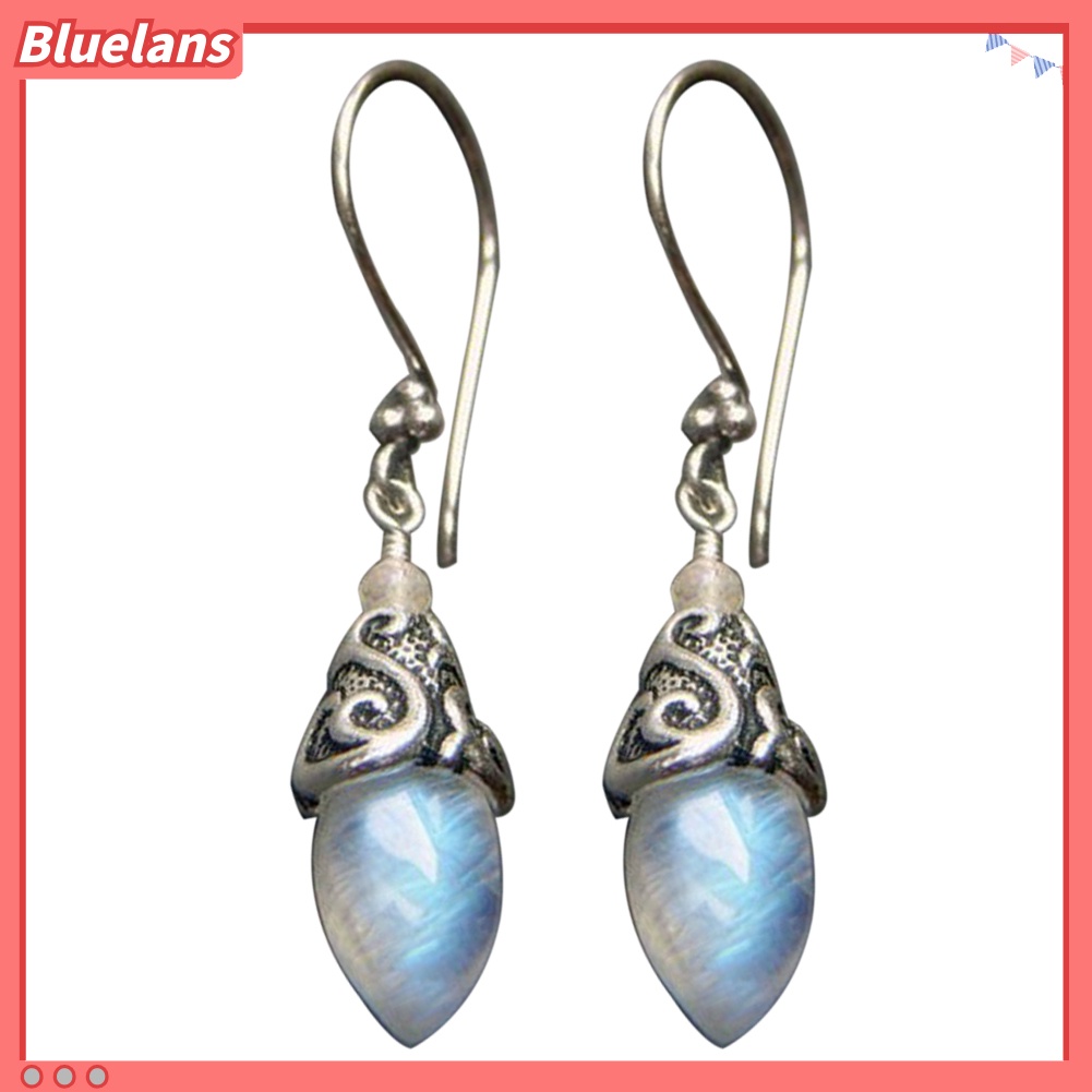 Bluelans Anting Kait Gantung Wanita Bentuk Kerucut Hias Moonstone Imitasi Gaya Retro Untuk Pesta